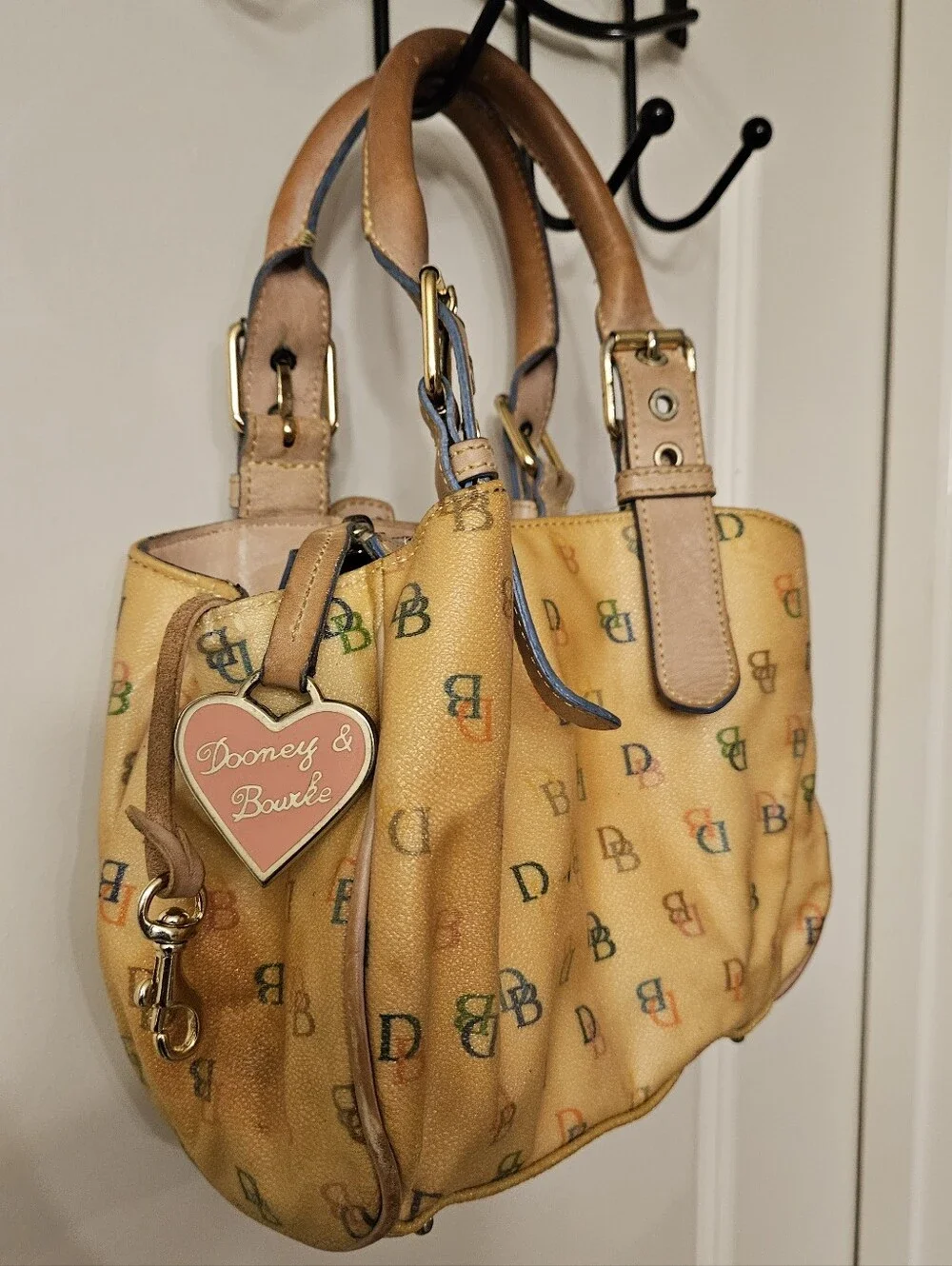 Vintage Y2K Dooney & Bourke Rainbow Doodle Monogram Satchel Bag